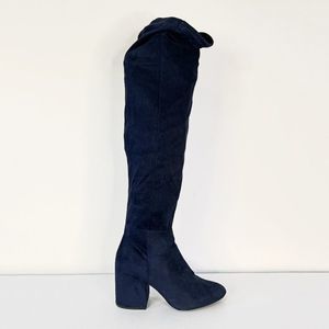 Aldo Blue Faux Suede Block Heeled Thigh High Boots